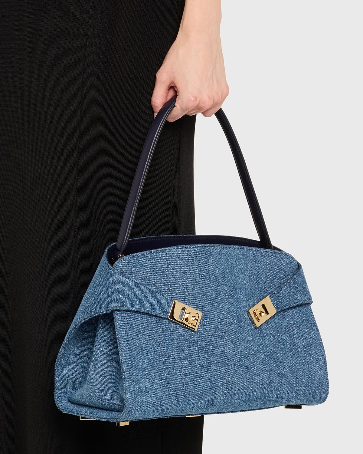 Ferragamo Hug Washed Denim Shoulder Bag