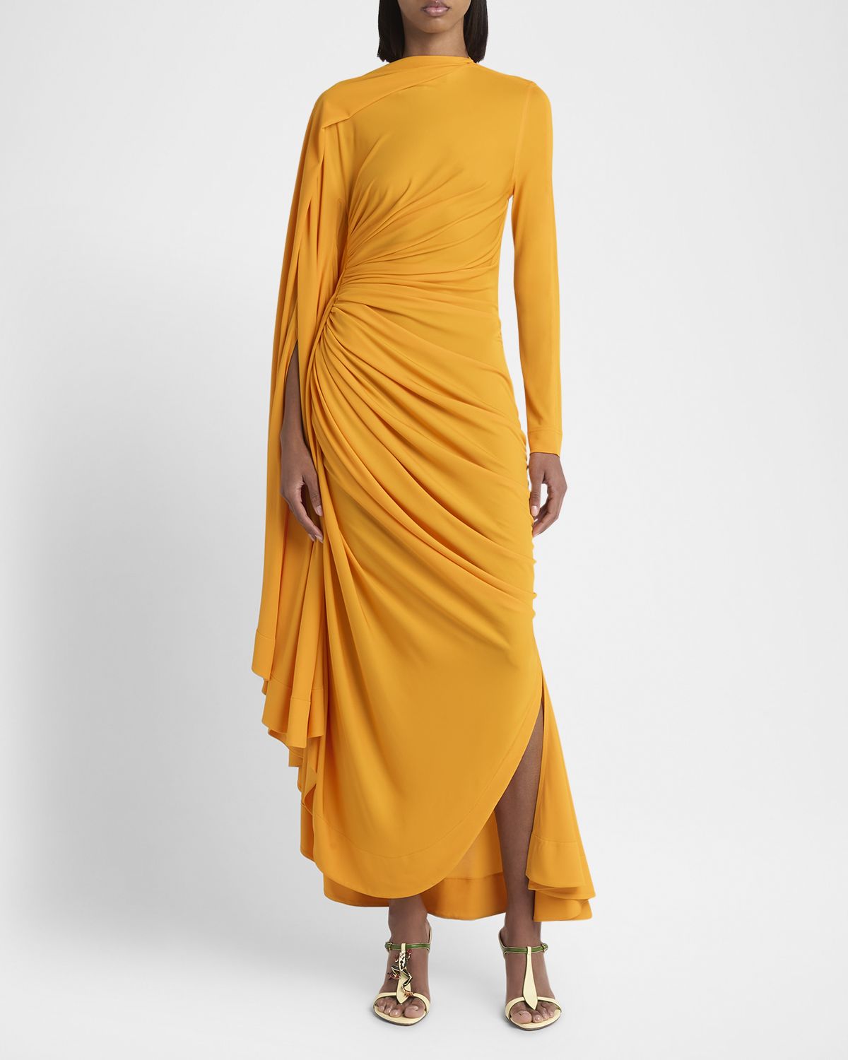 Bottega Veneta Draped Matte Viscose Jersey Cape Maxi Dress