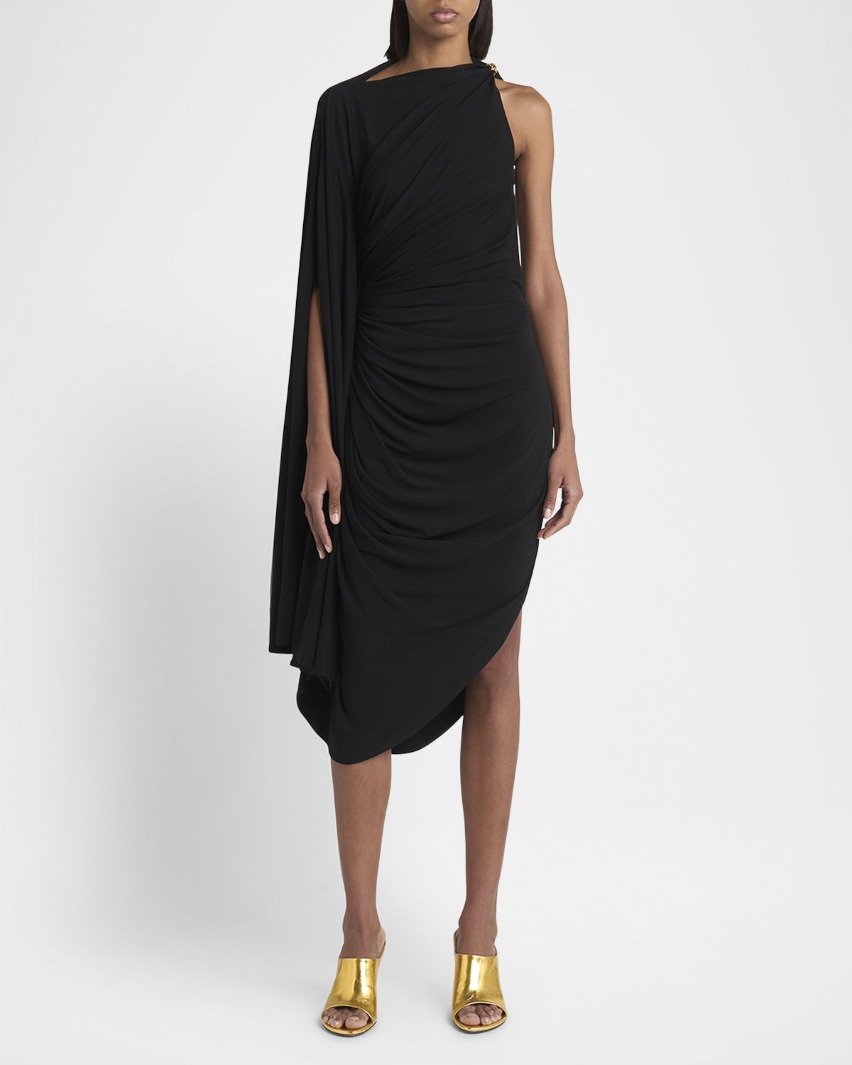 Bottega Veneta Frog Draped Matte Viscose Jersey Cape Dress