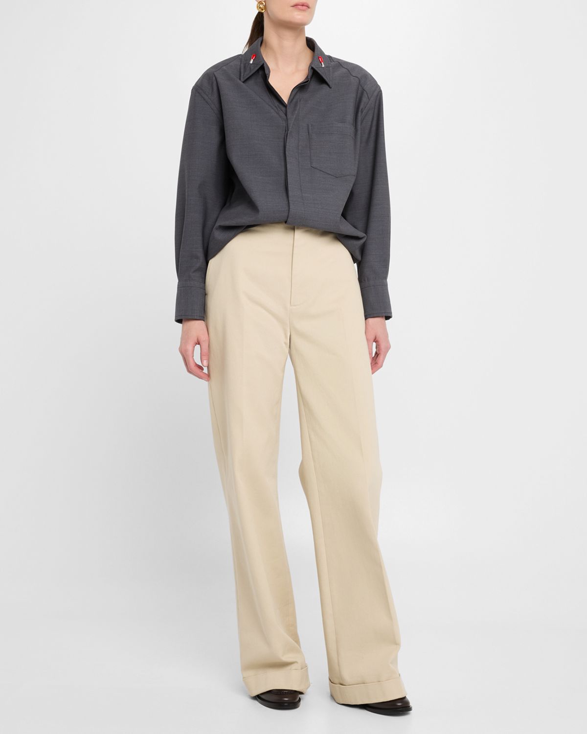 Bottega Veneta Matches-Collar Travel Light Wool Shirt