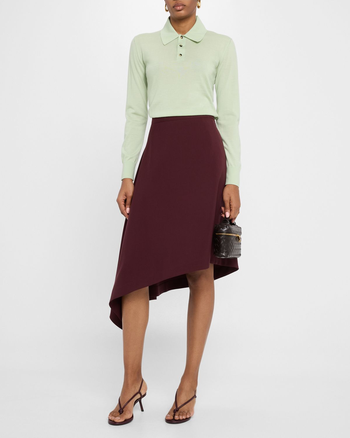 Bottega Veneta Asymmetric Light Sartorial Wool Midi Skirt