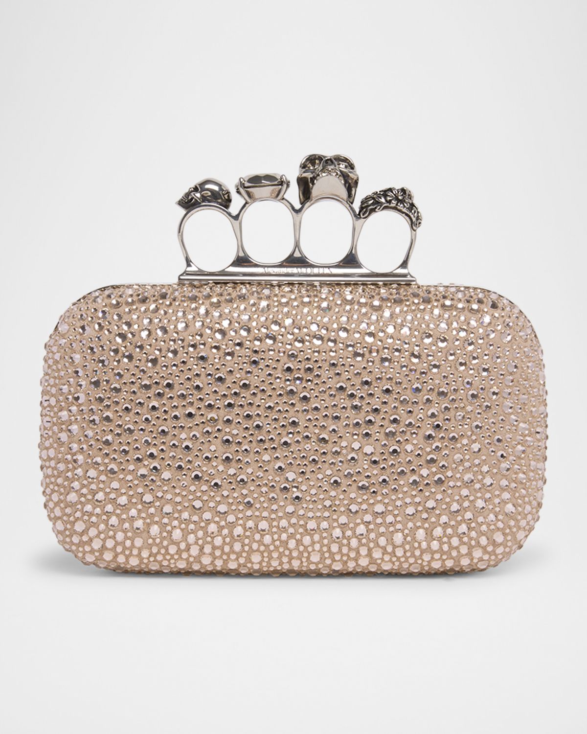 McQueen Skull Four Ring Embellished Leather Clutch Bag