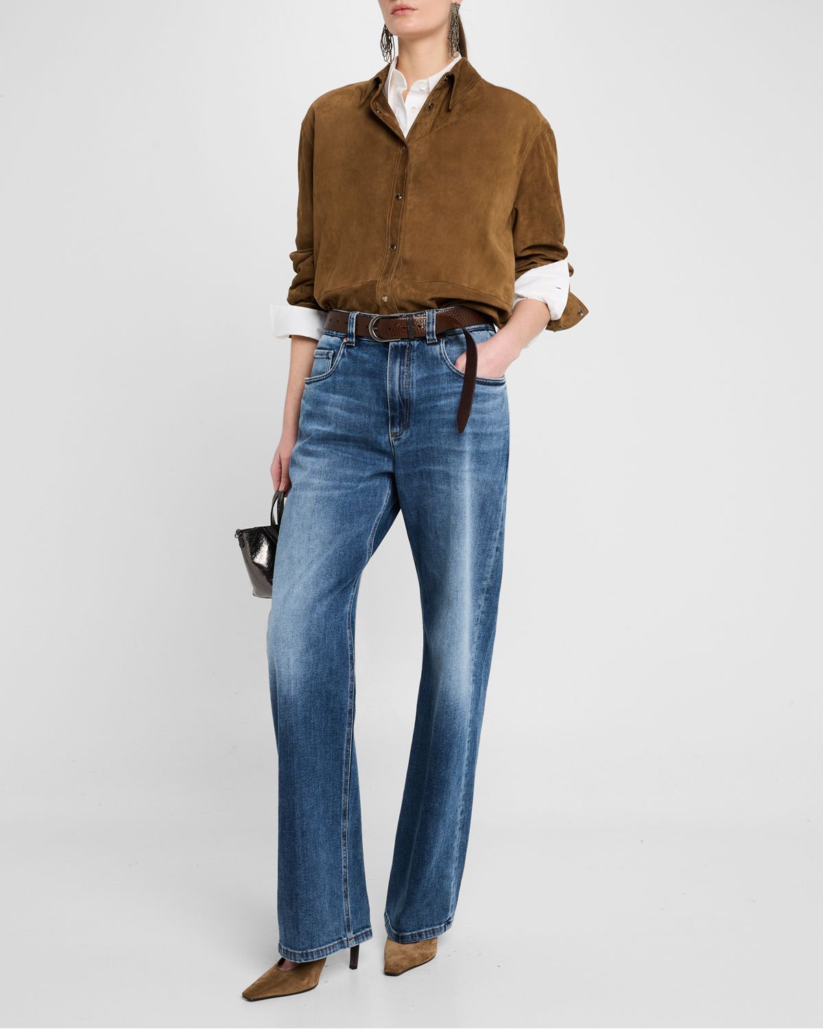 Brunello Cucinelli Soft Denim Loose Stove Pipe Jeans