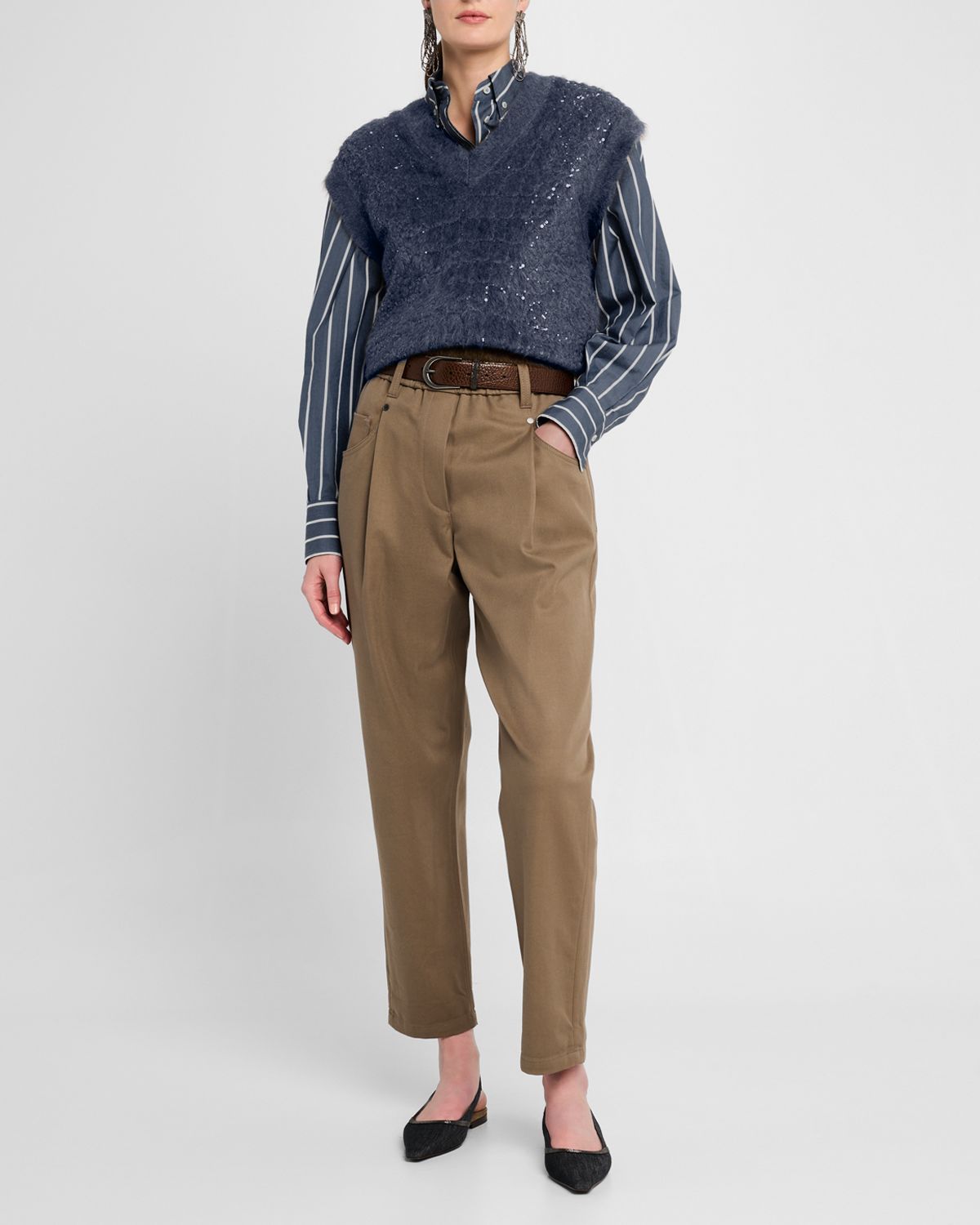 Brunello Cucinelli Cotton Twill Straight-Leg Ankle Pull-On Pants