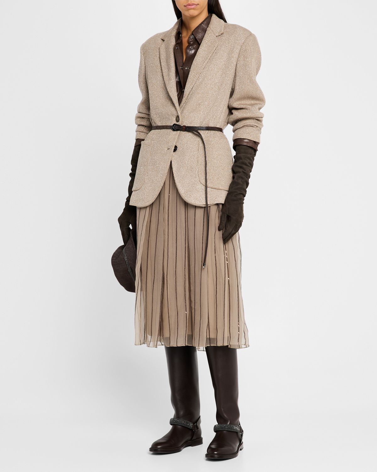 Brunello Cucinelli Two-Button Lurex Cotton English Rib Blazer