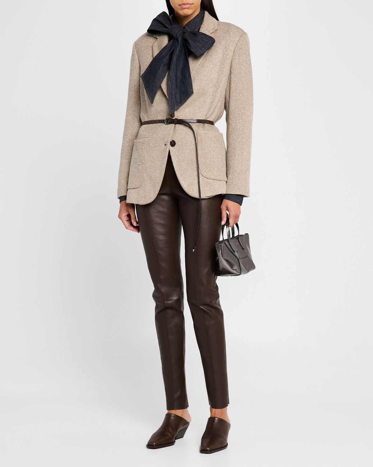 Brunello Cucinelli Leather Stretch Front Seam Leggings