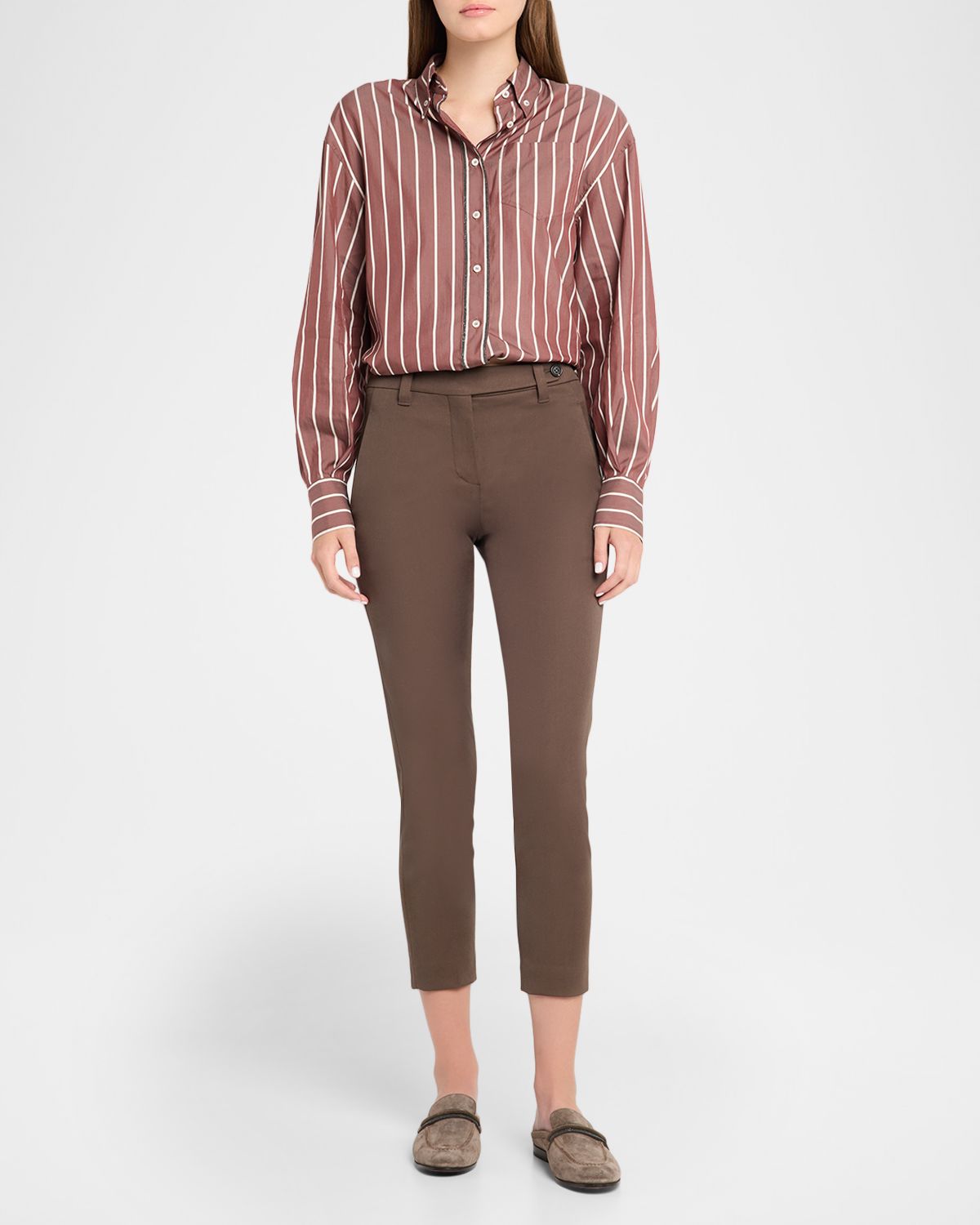 Brunello Cucinelli Cotton Twill Slim-Leg Ankle Pants