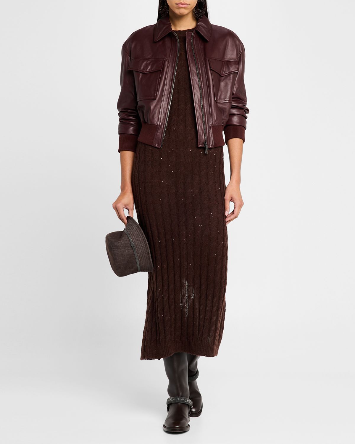 Brunello Cucinelli Mohair Pailette Cable Knit Maxi Sweater Dress