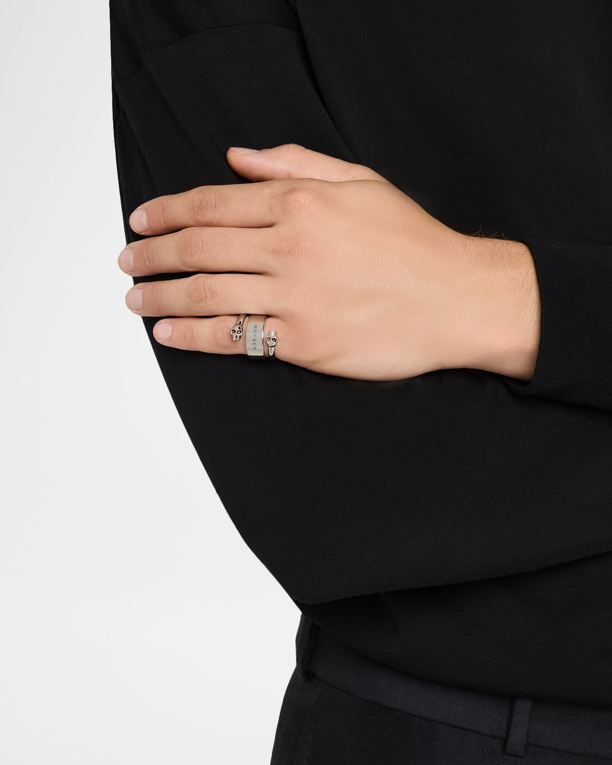 McQueen Men 's Twin Skull Logo Ring