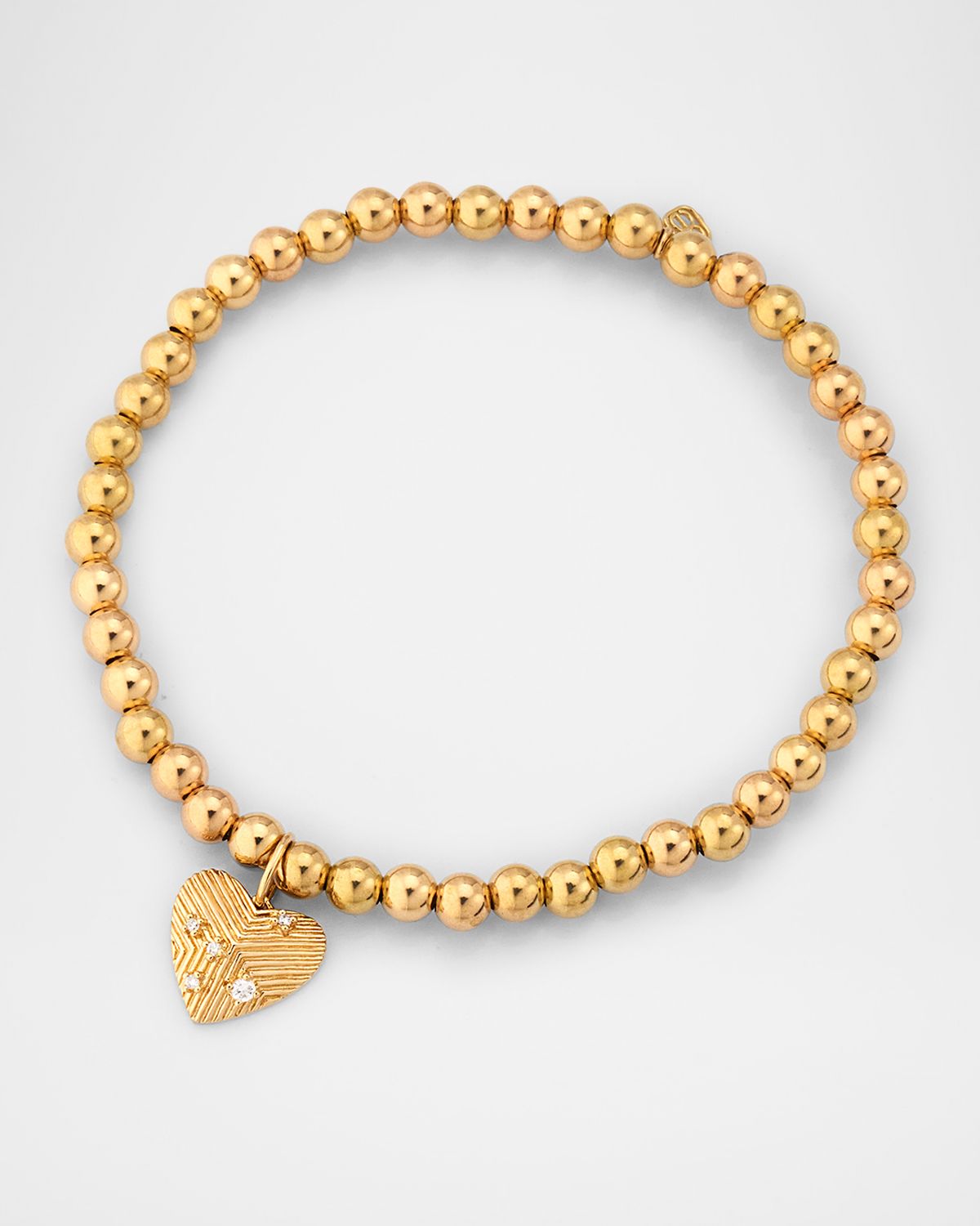 Sydney Evan 14K Yellow Gold Fluted Heart Charm Bracelet with Diamonds
