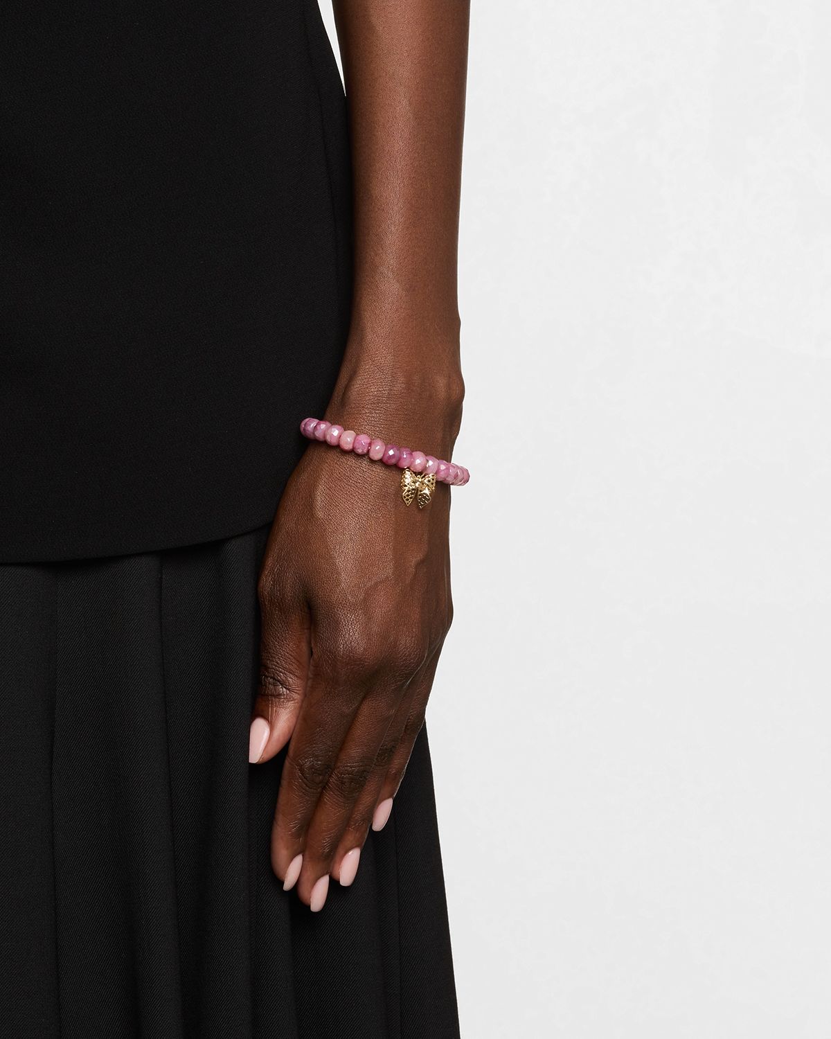 Sydney Evan Light Mystic Red Moonstone Faceted Rondelle Bead Bracelet with Cutout Bow Charm