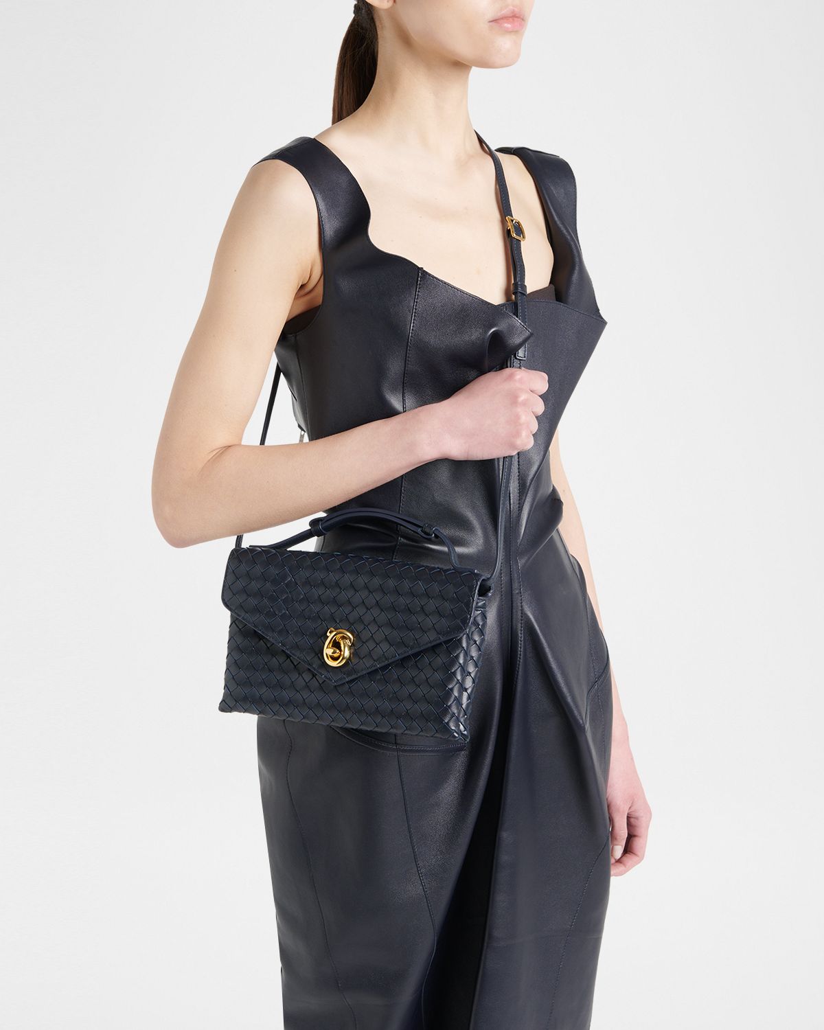 Bottega Veneta Knot Lock Leather Top-Handle Bag