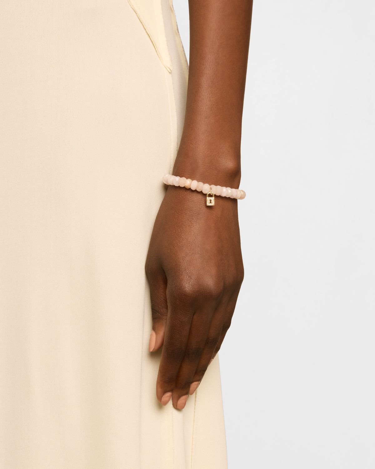 Sydney Evan Medium Pave Keyhole Charm and Morganite Bead Bracelet