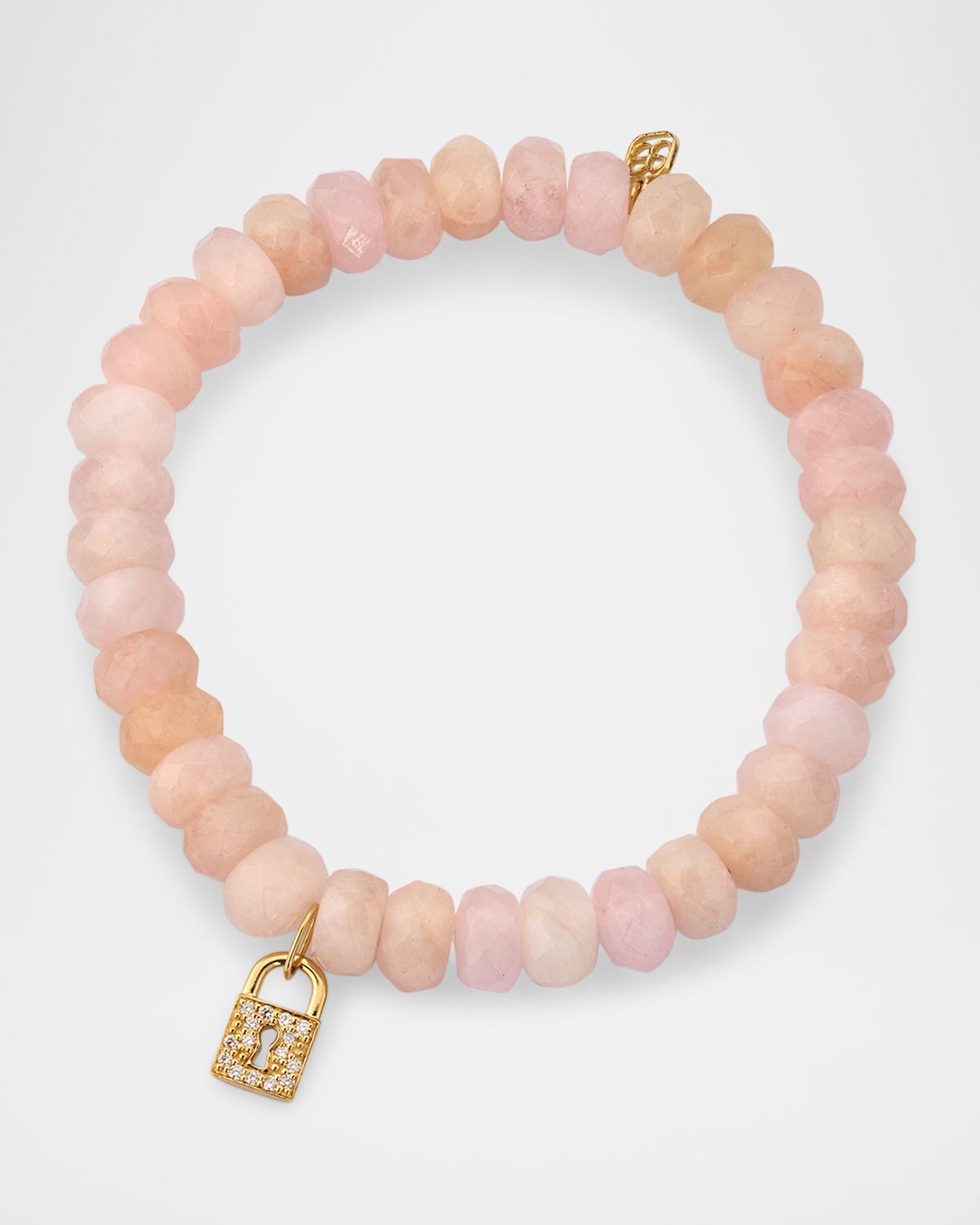Sydney Evan Medium Pave Keyhole Charm and Morganite Bead Bracelet