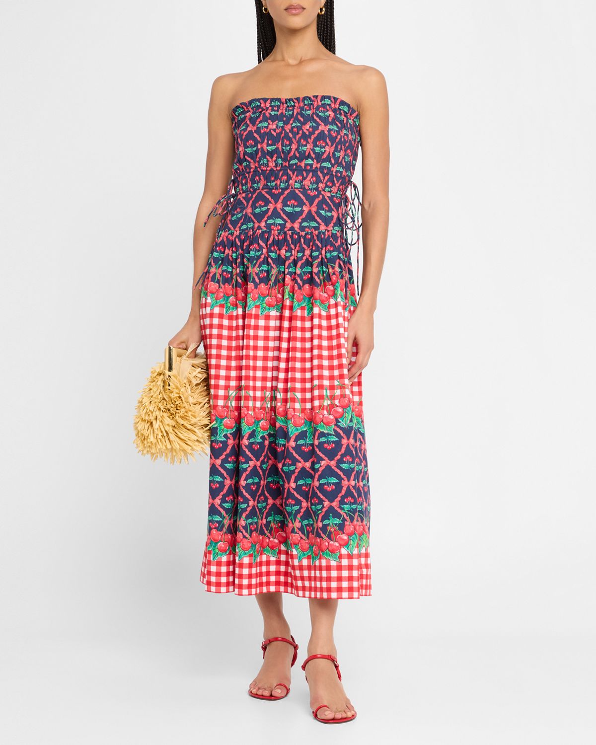 Damson Madder Kelia Cherry Pie Strapless Midi Dress