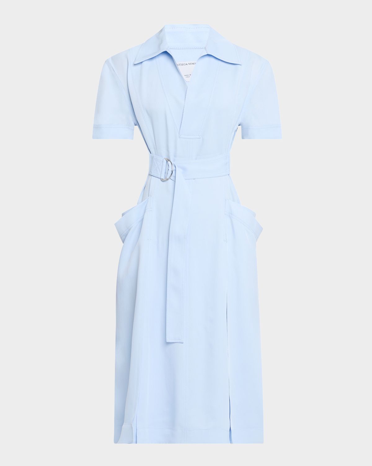 Bottega Veneta Short-Sleeve Belted Fine Twill Midi Shirtdress
