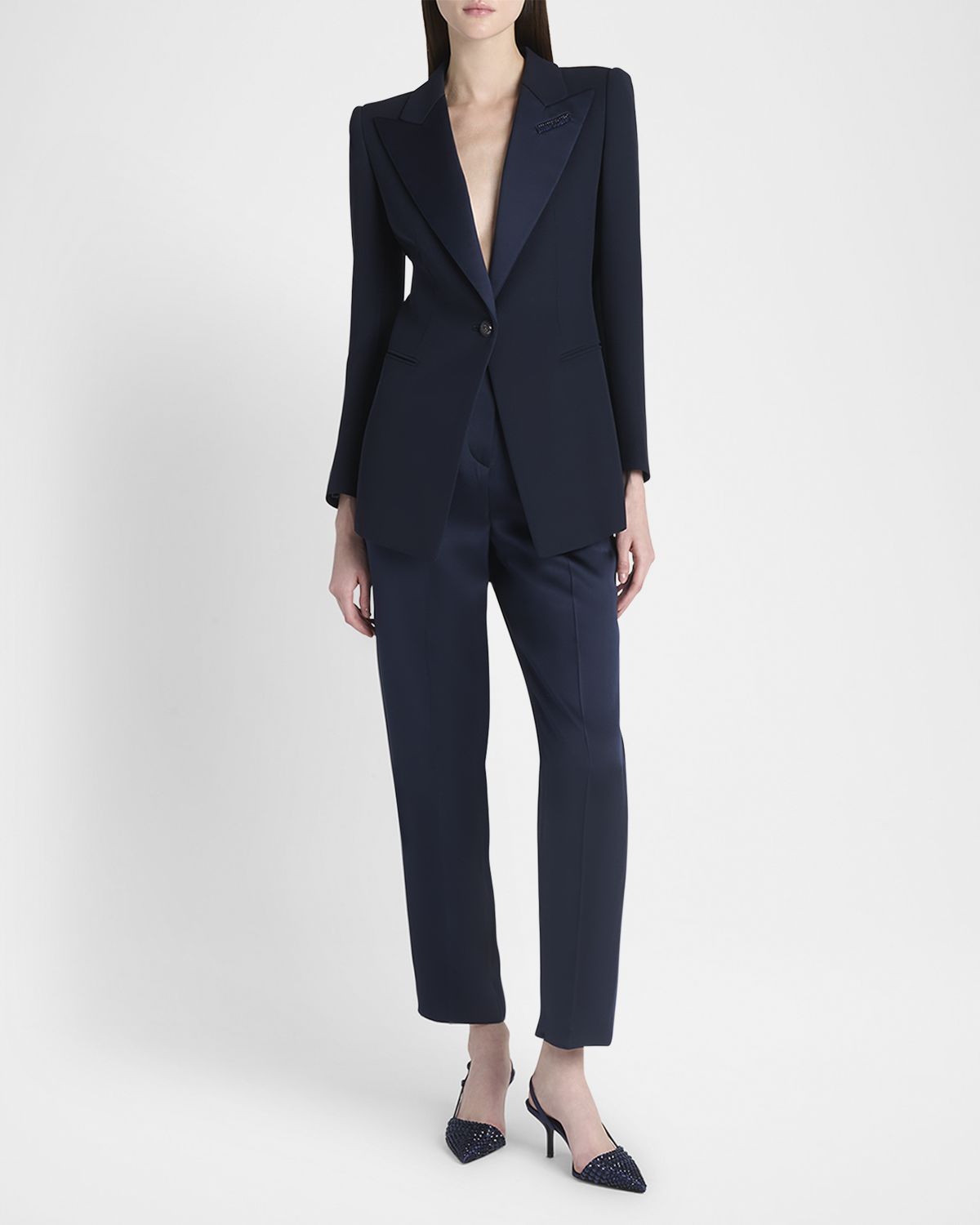Giorgio Armani Embellished One-Button Silk Long Tuxedo Jacket