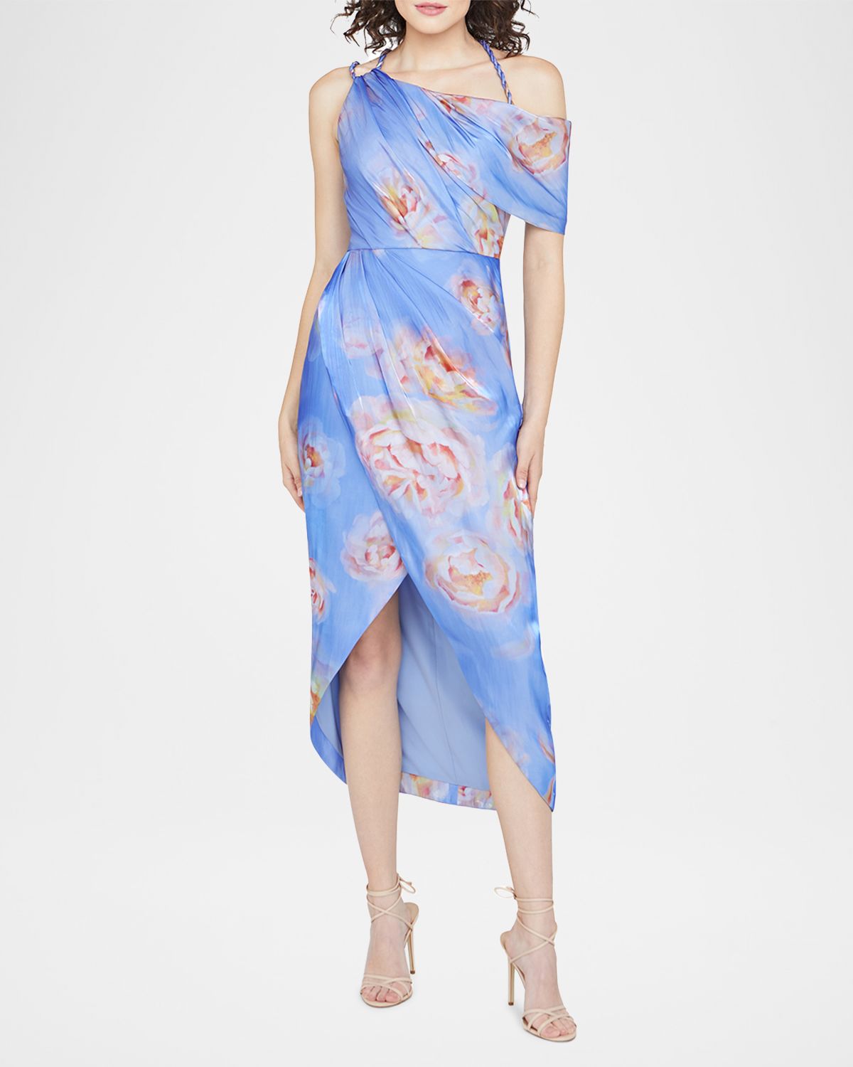 Theia Yannah Ruched High-Low Midi Dress