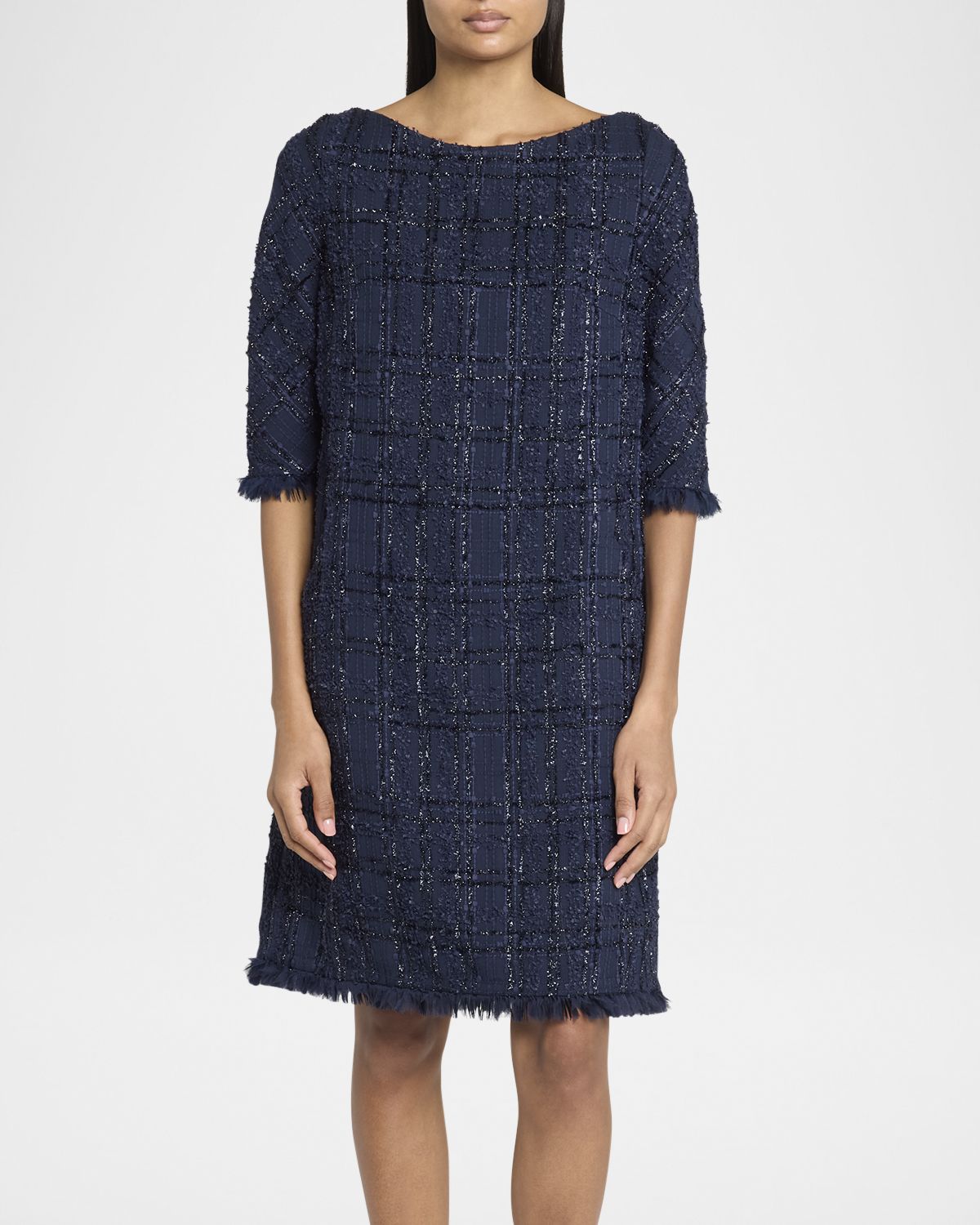 Talbot Runhof Linton Metallic Tweed Shift Dress