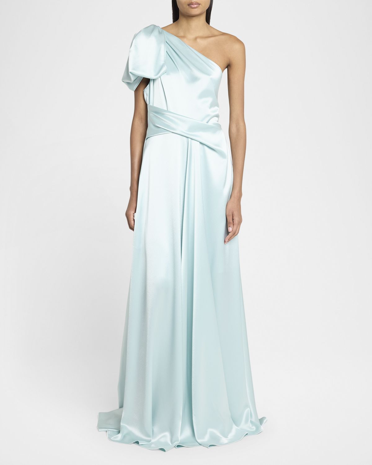 Talbot Runhof Bow One-Shoulder Crepe Satin Gown