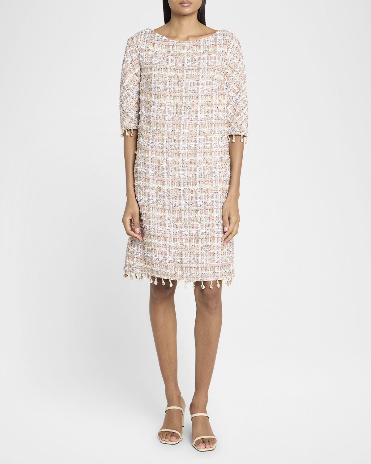Talbot Runhof Safari Tweed Beaded-Fringe Dress