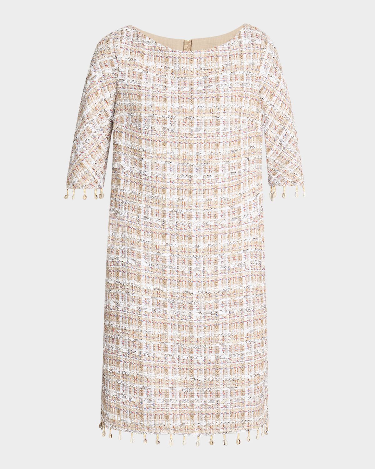 Talbot Runhof Safari Tweed Beaded-Fringe Dress
