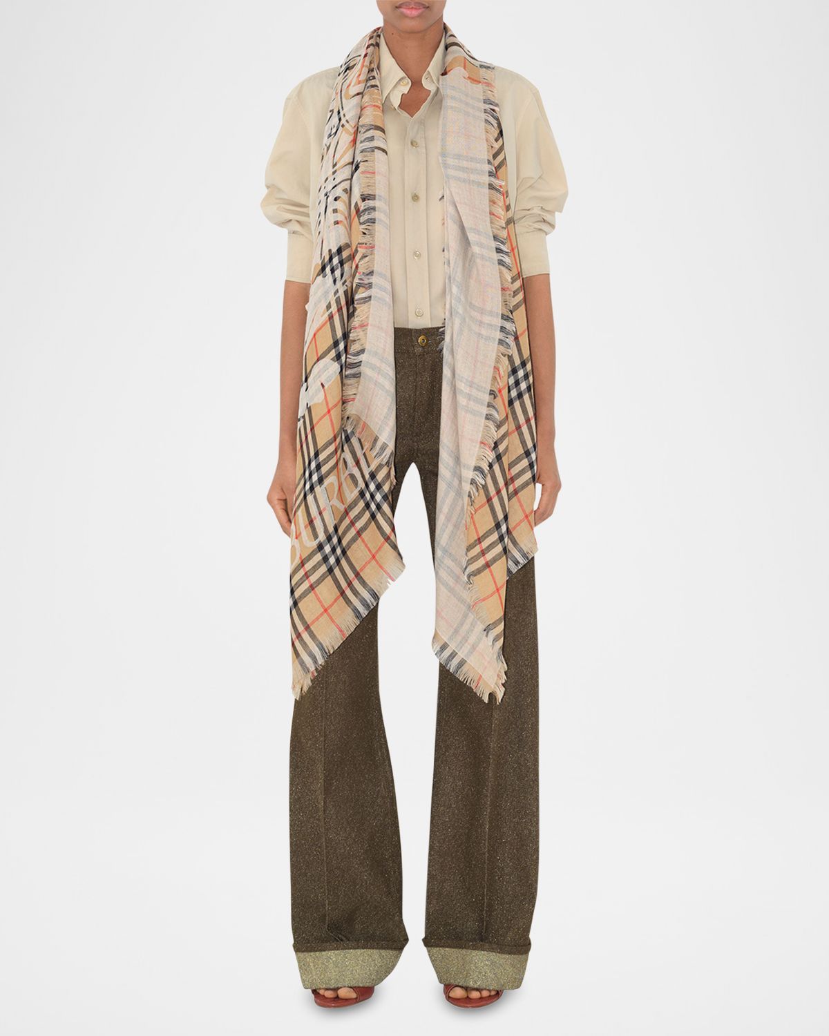 Burberry Rectangular EKD Check-Print Wool Scarf