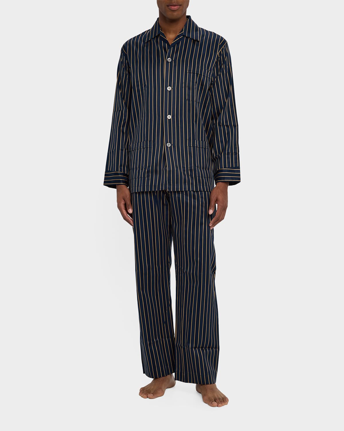 Derek Rose Men 's Royal Satin Stripe Long Pajama Set | Thumbnail 5 Derek Rose Men 's Royal Satin Stripe Long Pajama Set | Thumbnail 5