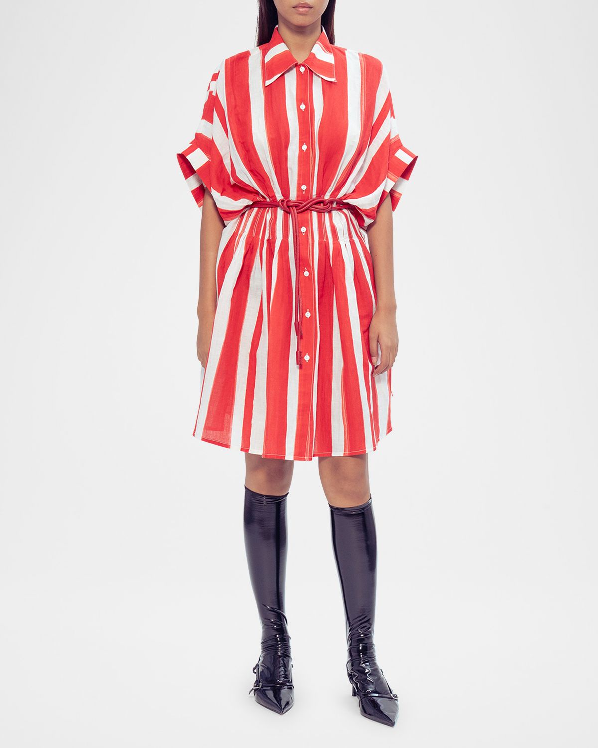 LOVEBIRDS Rory Belted Striped Linen Shirtdress