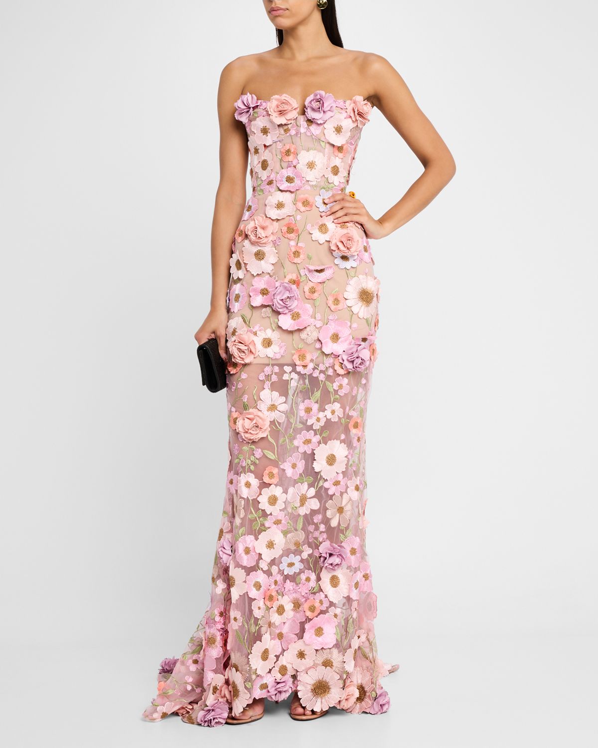 Bronx and Banco Jasmine Strapless Floral-Embroidered Gown