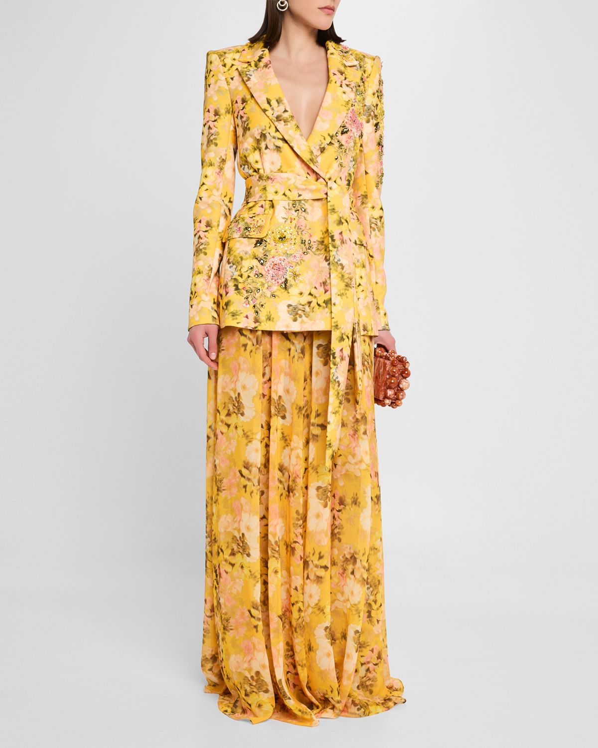 Badgley Mischka Collection Floral-Print Embroidered Jacket