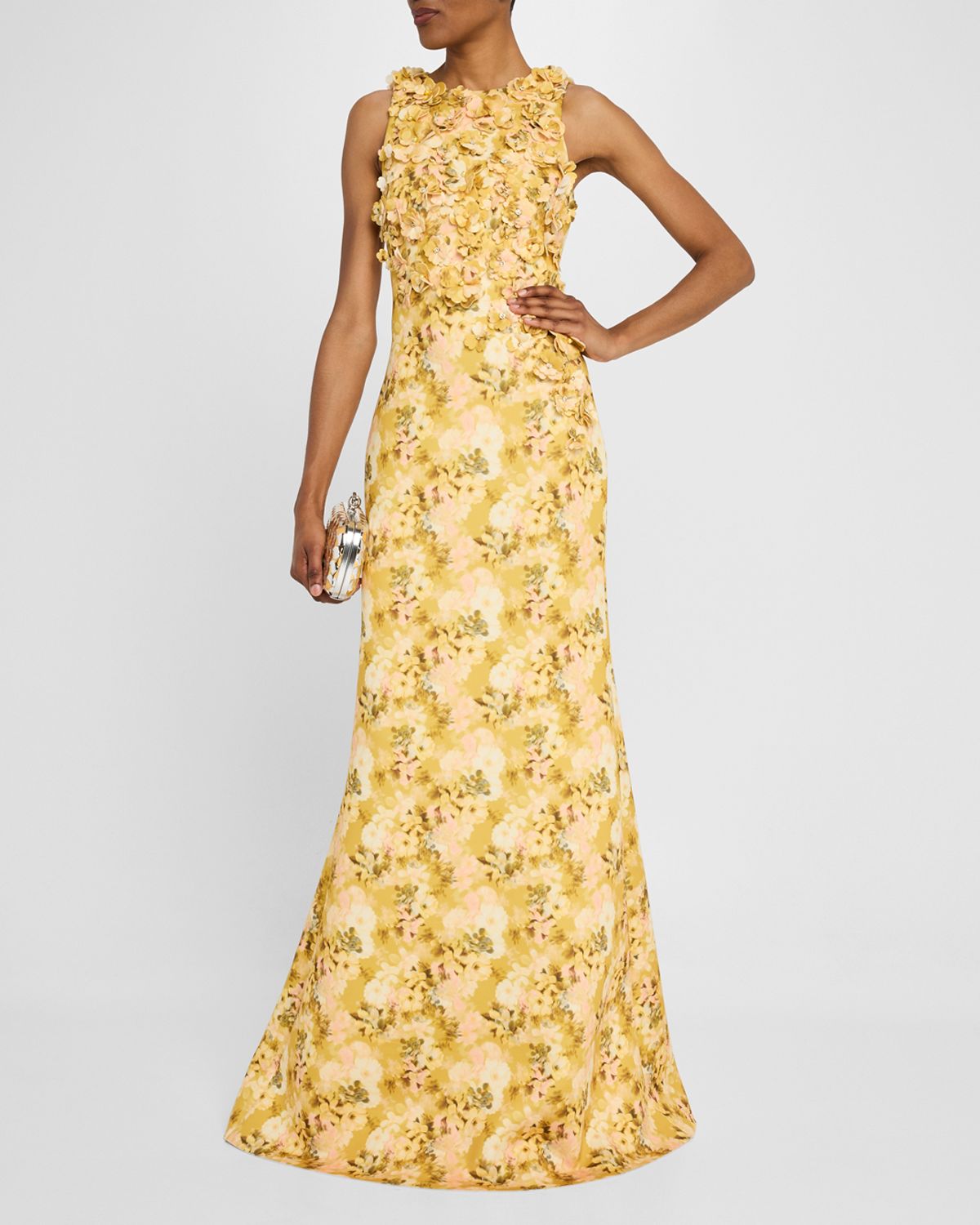 Badgley Mischka Collection Floral-Print Scuba Trumpet Gown | Thumbnail 6