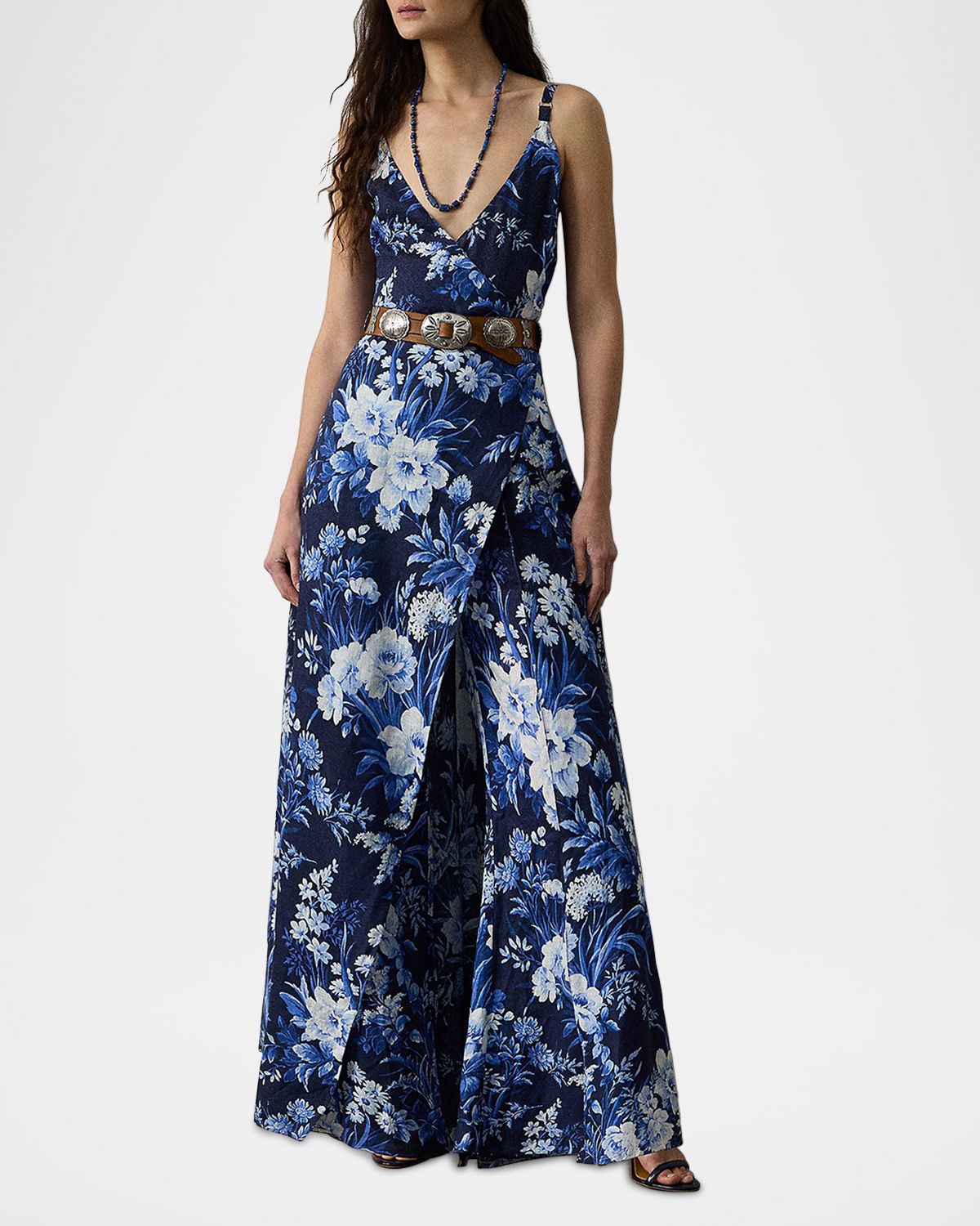 Ralph Lauren Collection Ferra Ombre Floral Linen Voile Wrap Jumpsuit