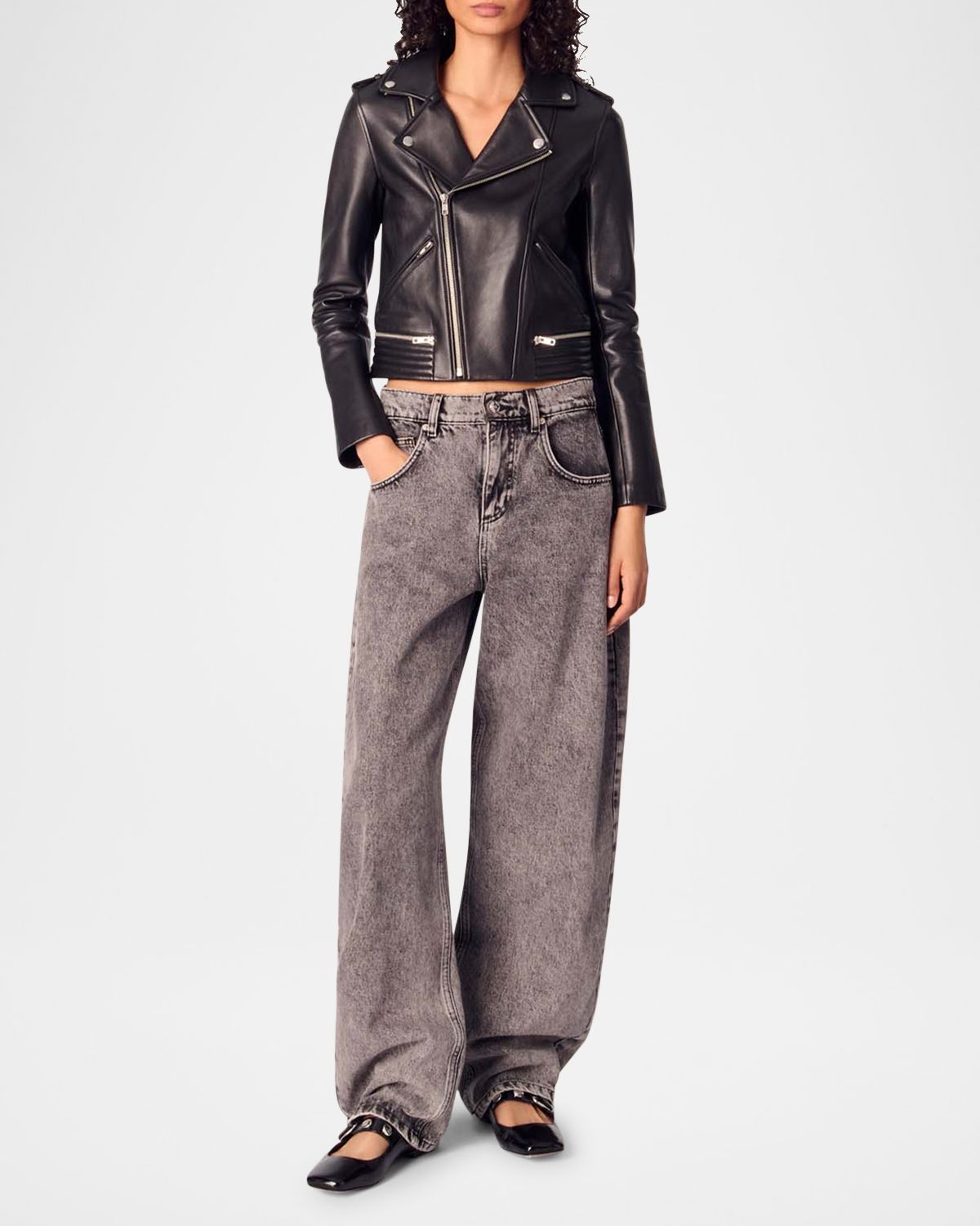 Maje Basaltm Leather Biker Jacket