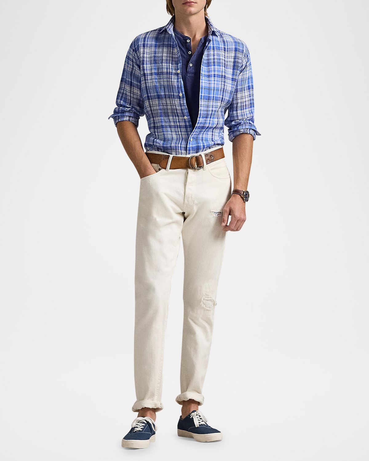 Polo Ralph Lauren Men 's Classic-Fit Plaid Linen Sport Shirt