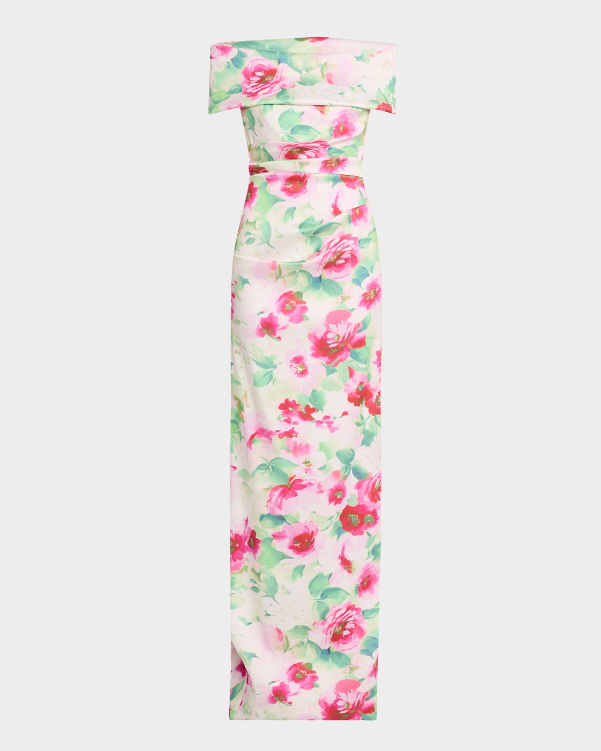 Rickie Freeman for Teri Jon Off-Shoulder Pleated Mikado Column Gown