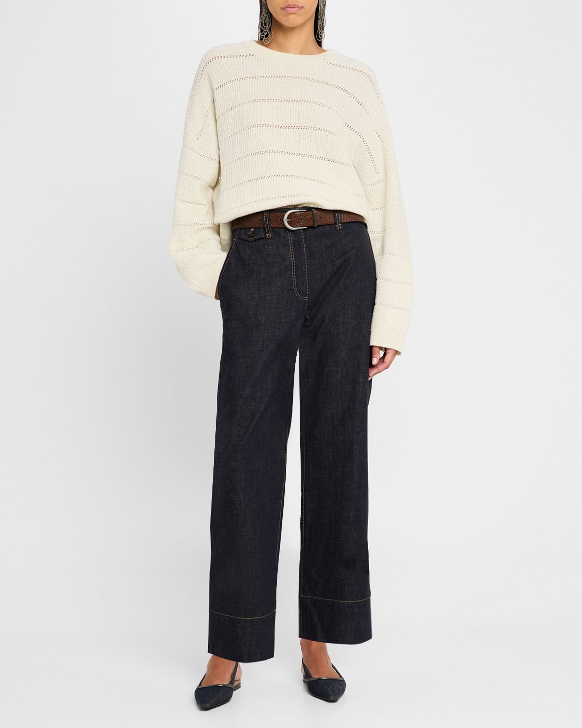 Brunello Cucinelli Mohair Open-Work Crewneck Sweater