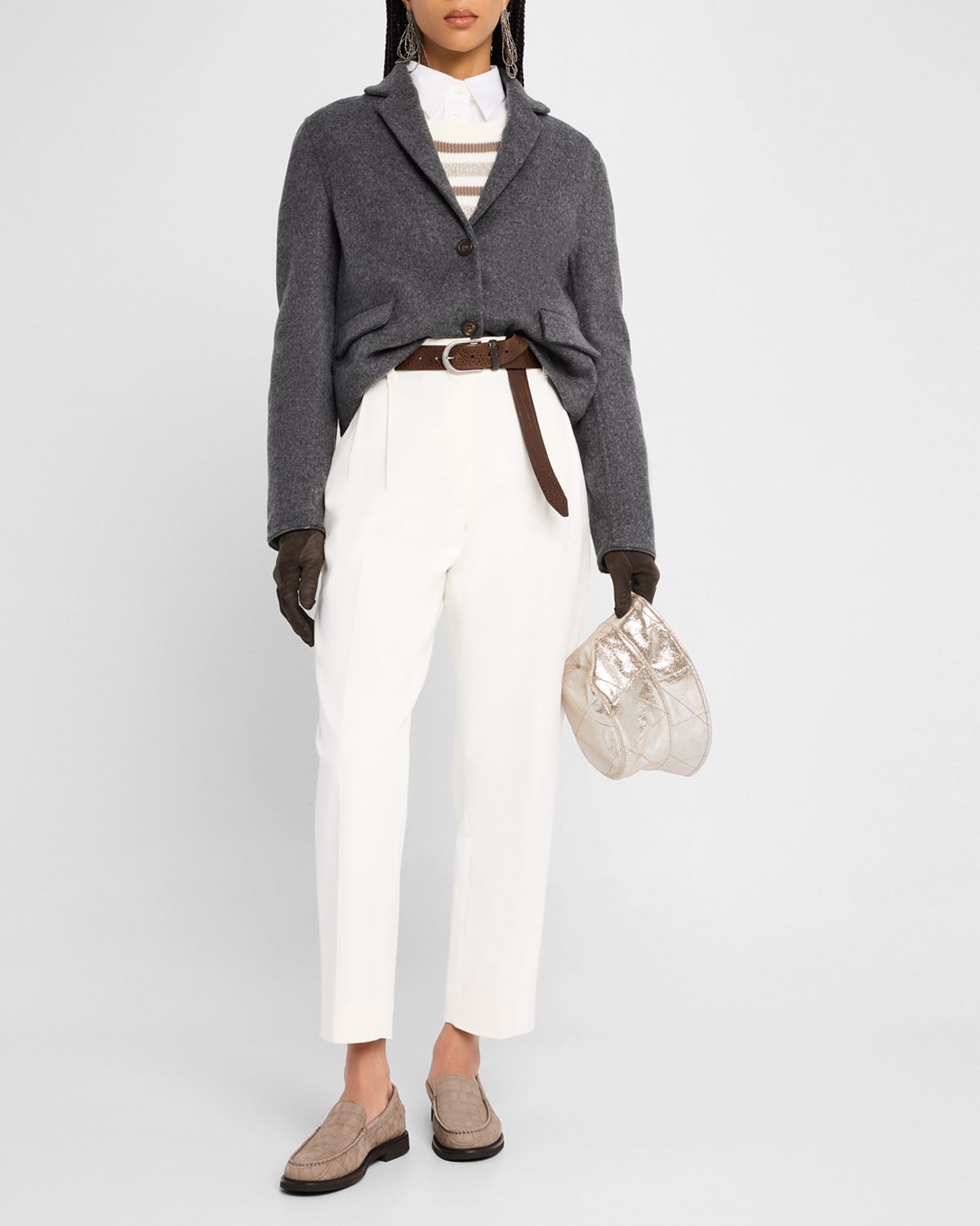Brunello Cucinelli Fluid Wool Double-Faced Crop Jacket