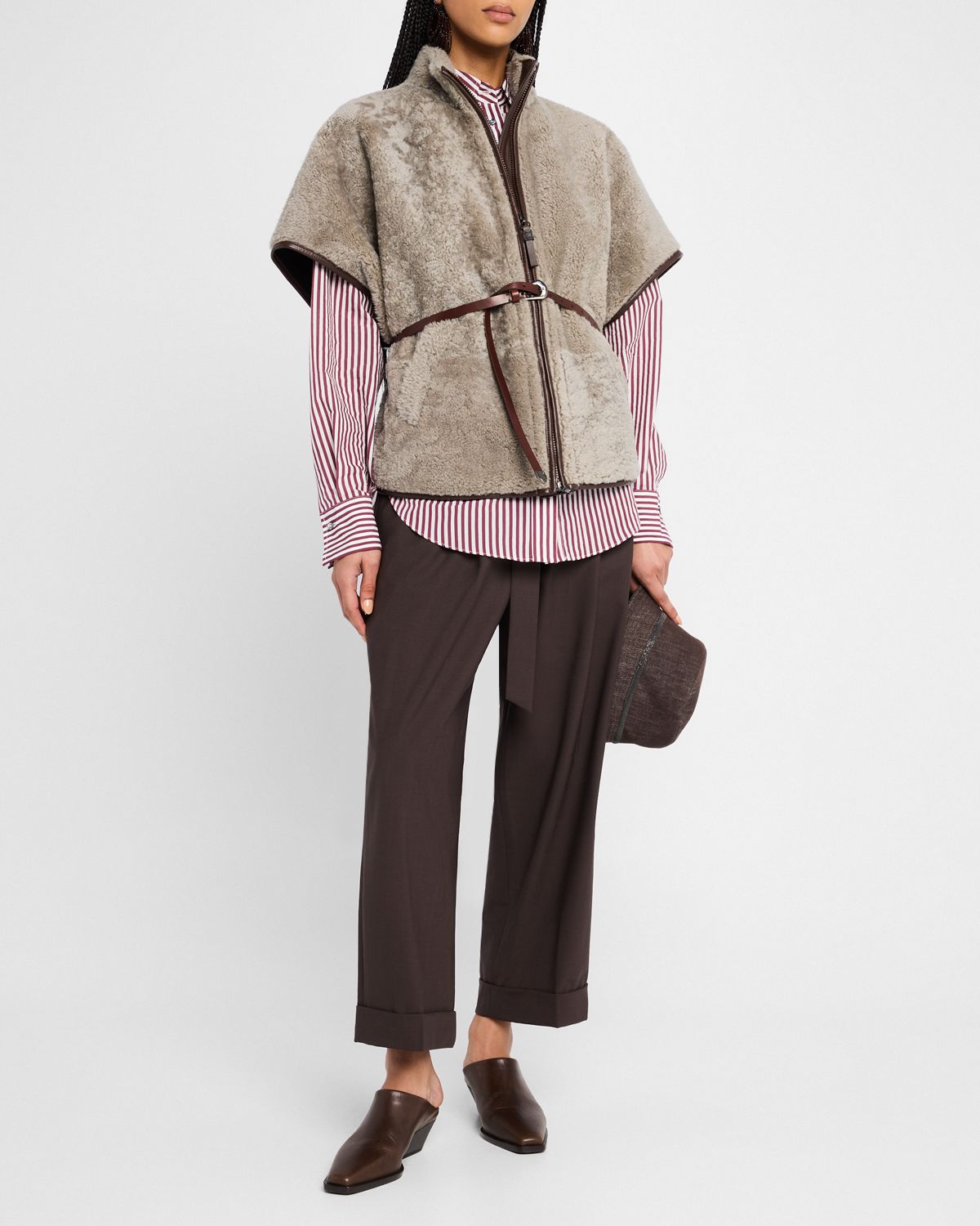 Brunello Cucinelli Tropical Wool Baggy Sartorial Pleated Ankle Pants