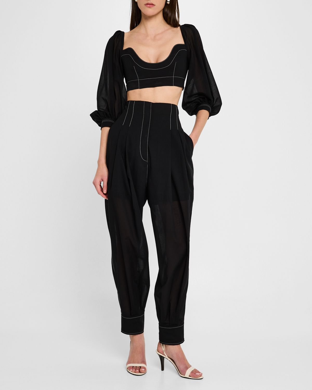 Philosophy di Lorenzo Serafini Puff-Sleeve Crop Blouse