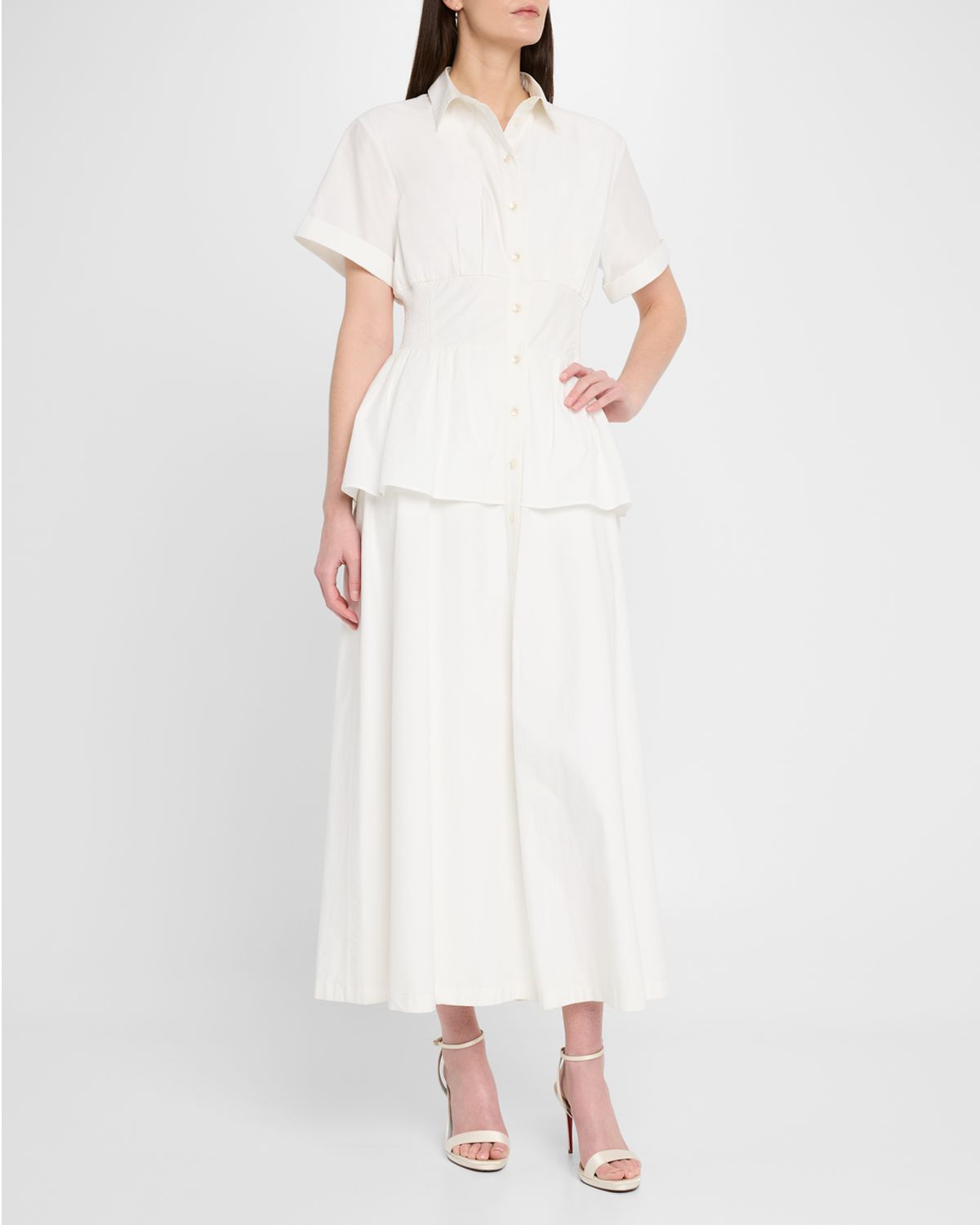 Rosie Assoulin Boogie Woogie Bugle Boy Peplum Midi Shirtdress