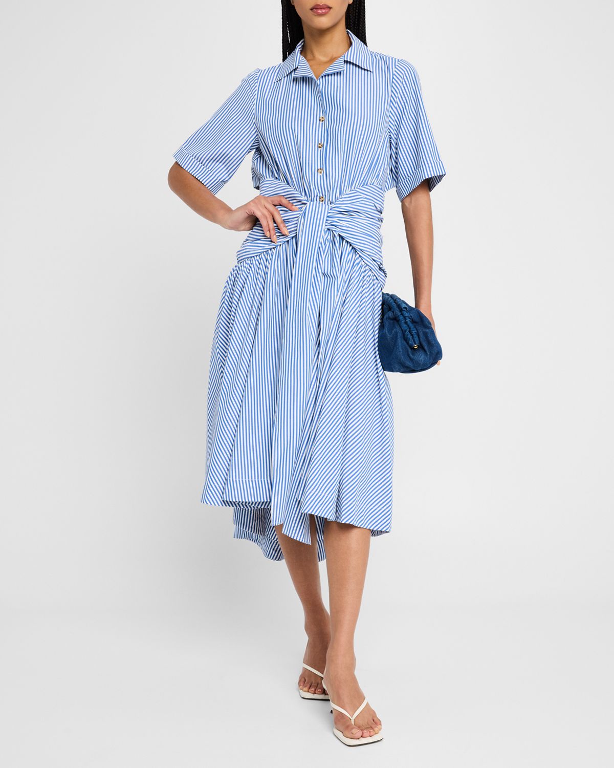 Rosie Assoulin Striped Tie High-Low Shirtdress