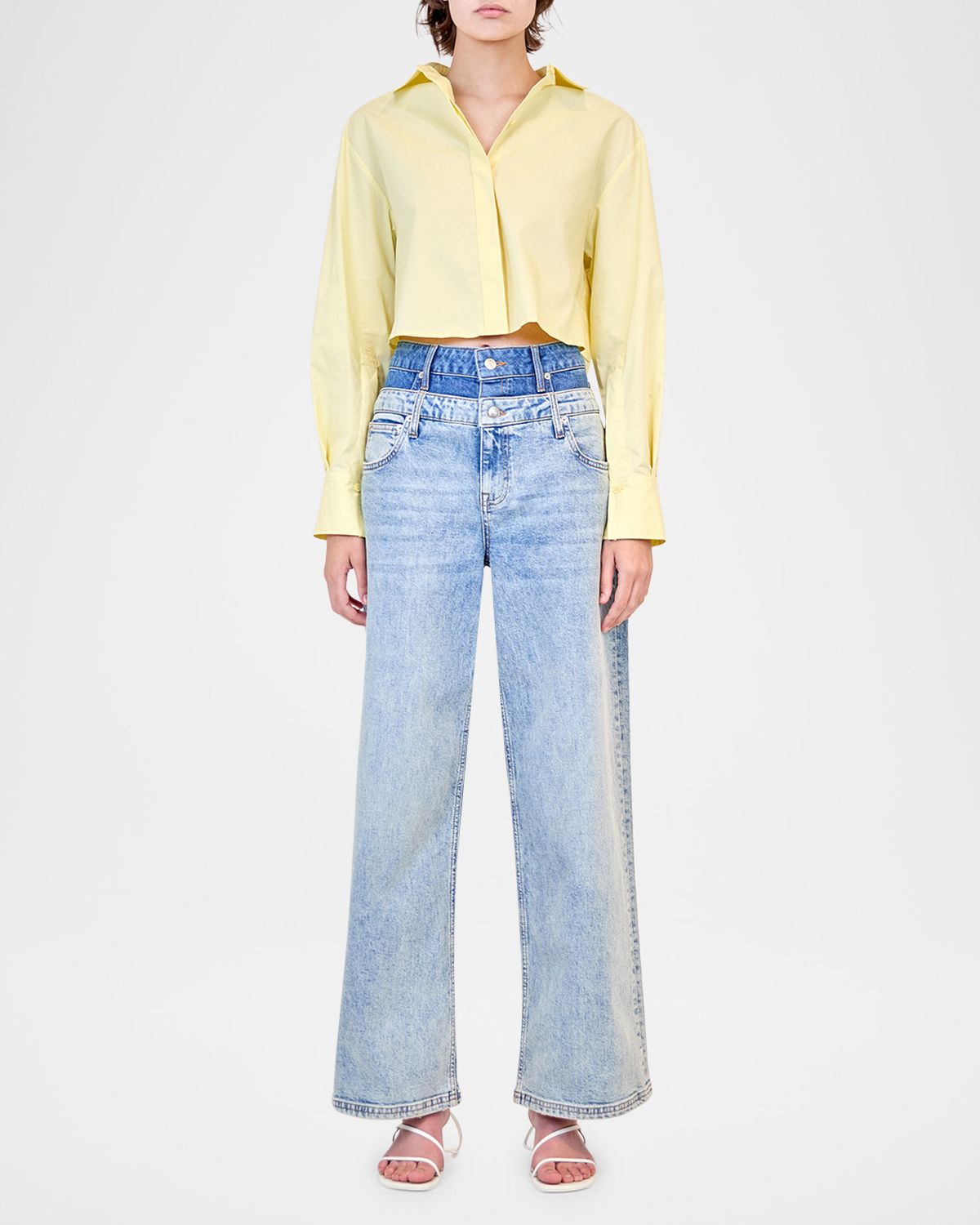 SIMKHAI Renata Long-Sleeve Crop Shirt