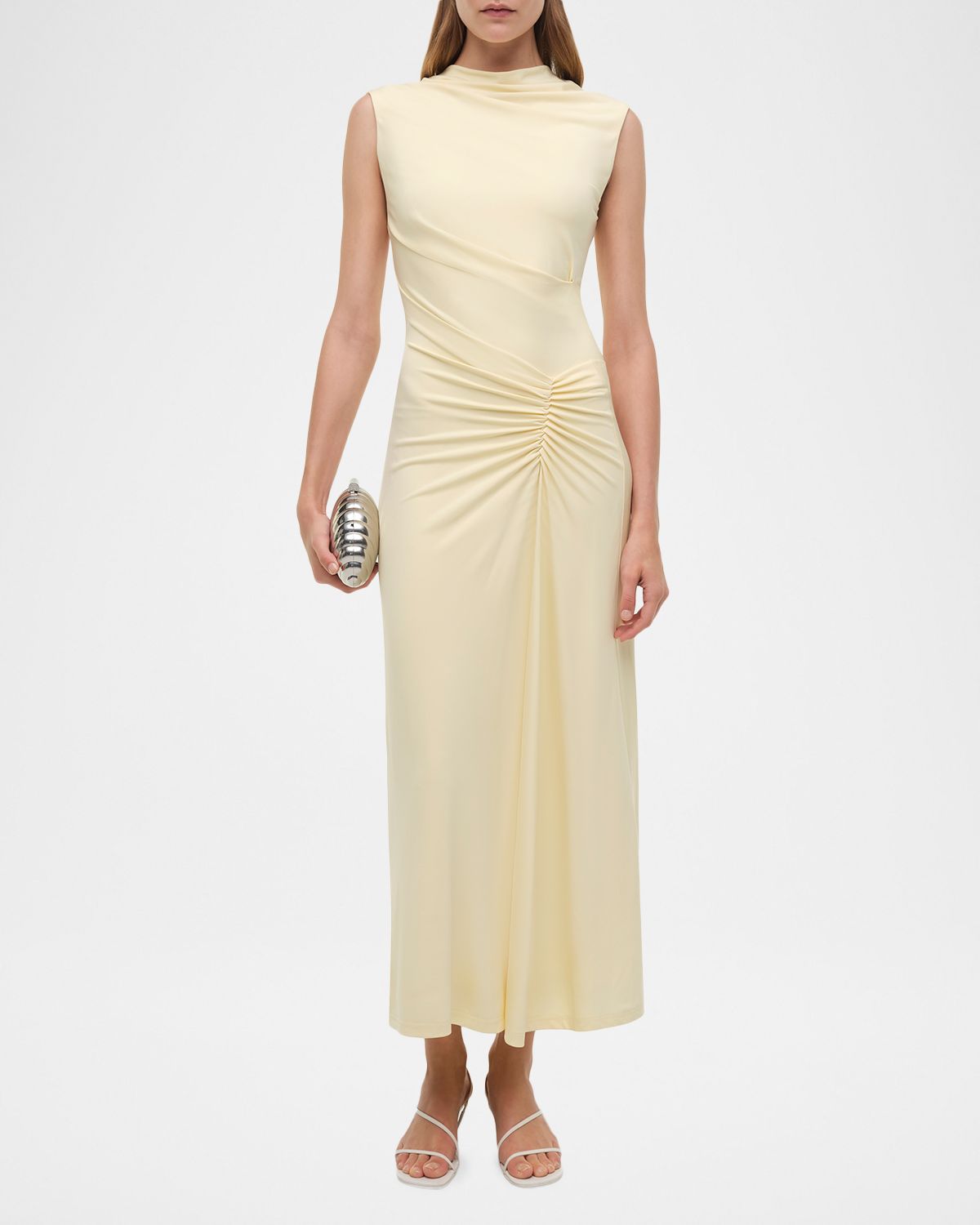 SIMKHAI Acacia Sleeveless Ruched Midi Dress