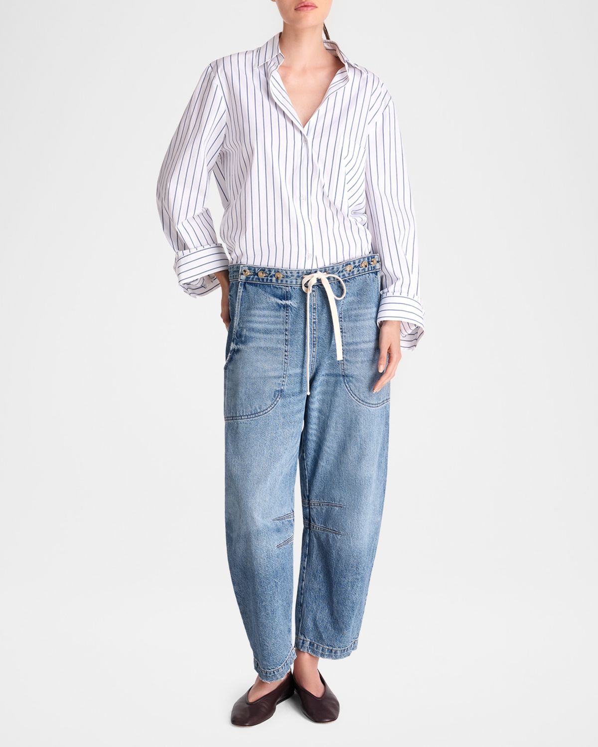 TWP Jetties Beach Drawstring Barrel-Leg Jeans