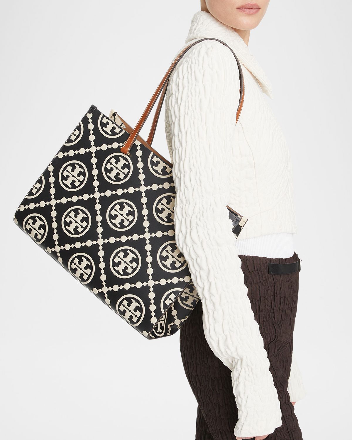 Tory Burch T Monogram Embossed Leather Tote Bag