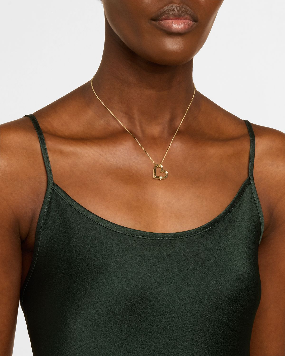 Sydney Evan Fluted Diamond Rondelle Heart Charm Necklace