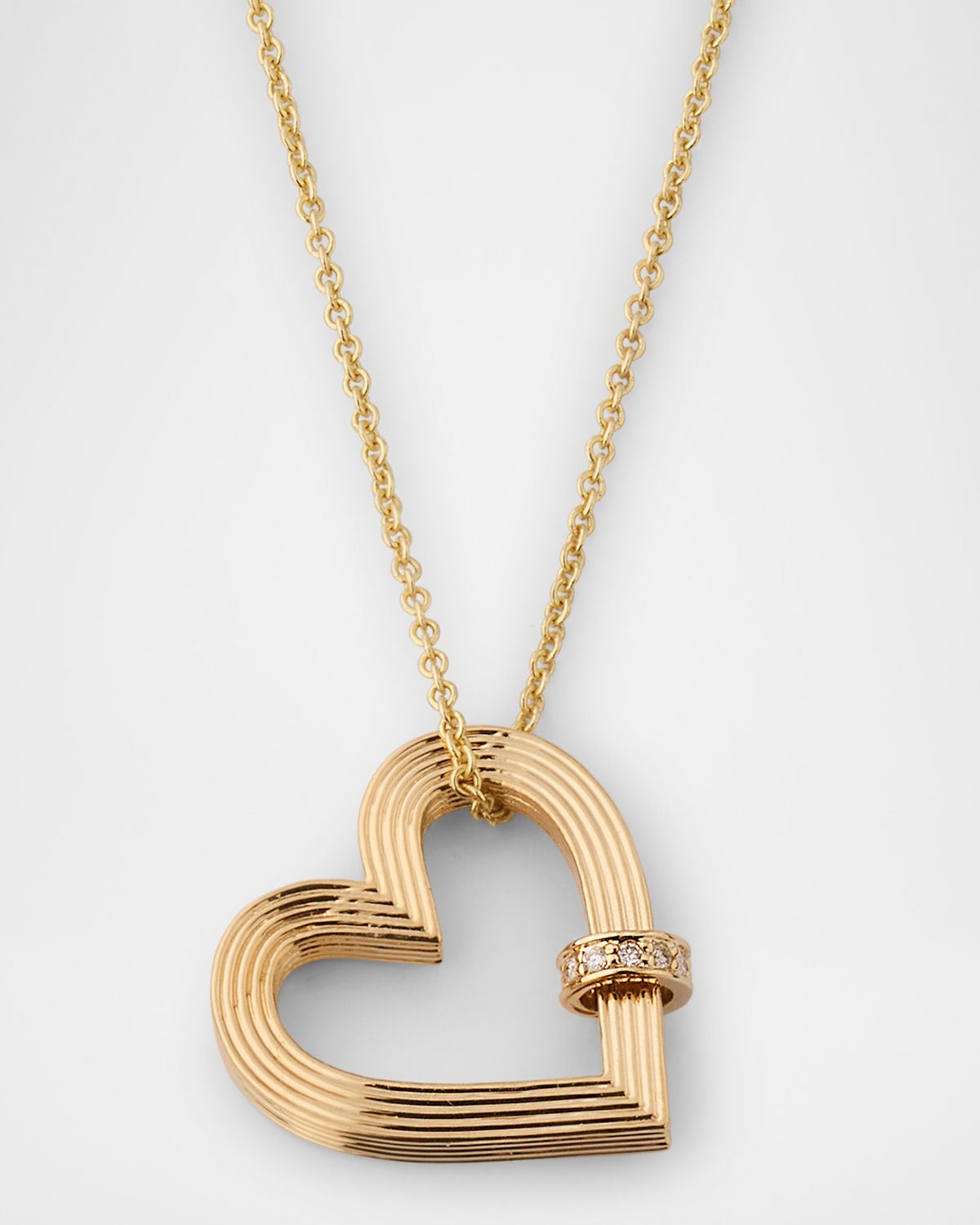 Sydney Evan Fluted Diamond Rondelle Heart Charm Necklace