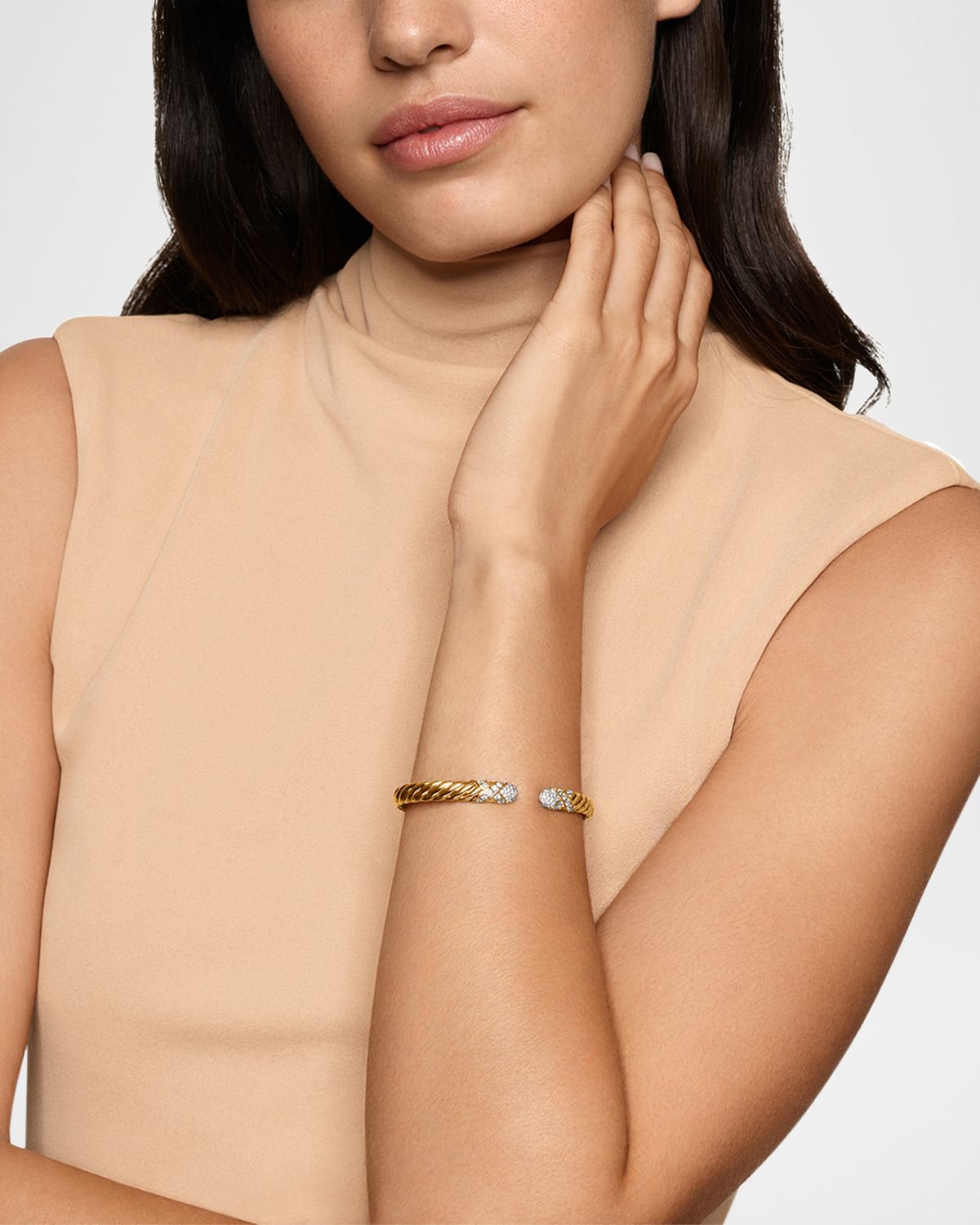 David Yurman Sculpted Cable X Bracelet with Diamonds in 18K Gold
