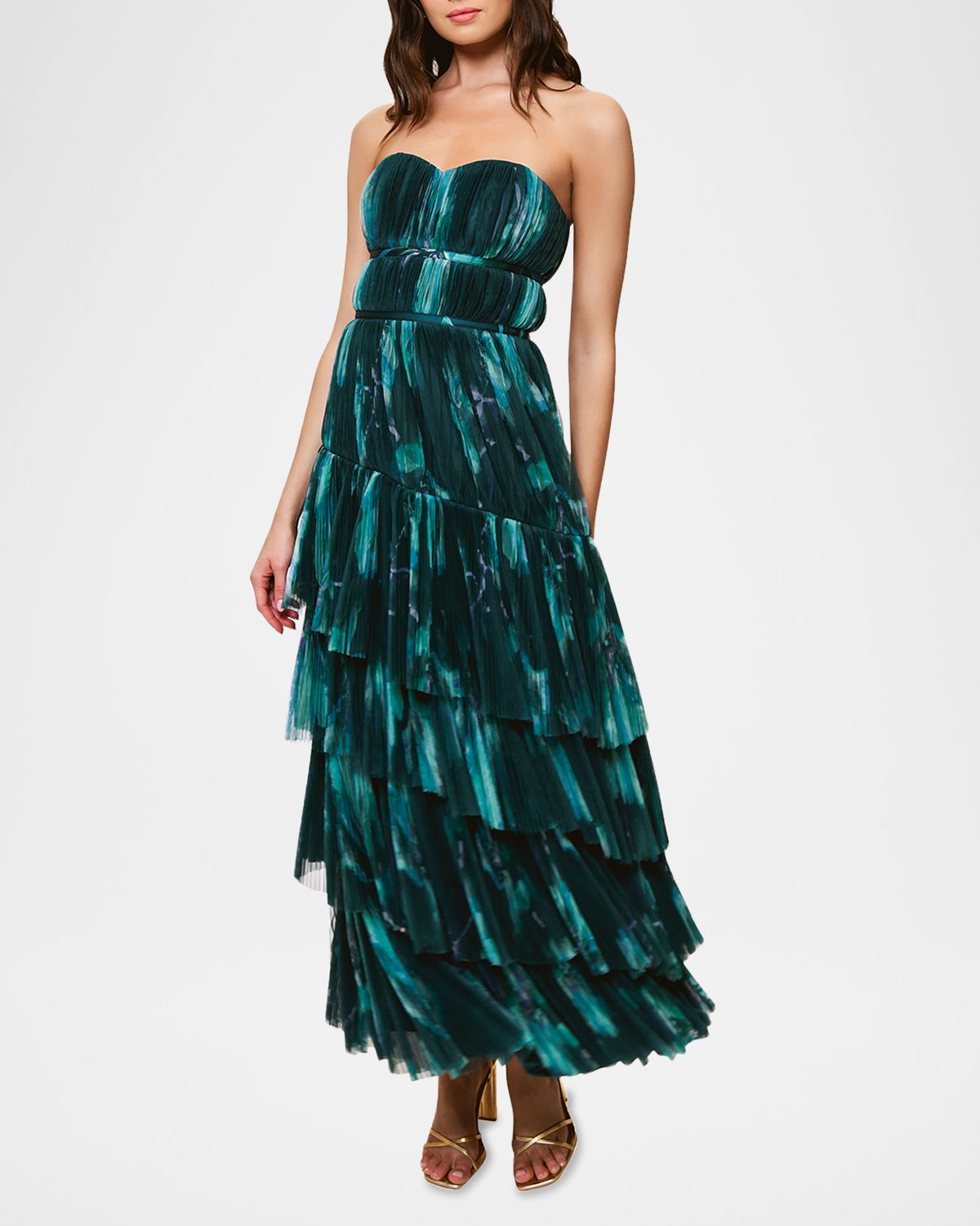 Hutch Lanza Strapless Pleated Tulle Gown